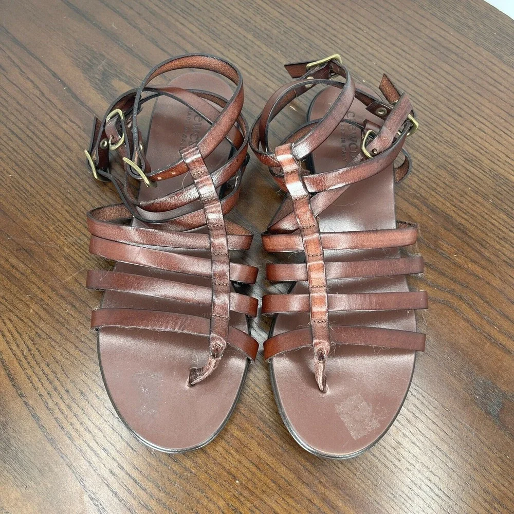 Crewcuts Fisherman Sandal Girls K2 Brown Leather Buckle Ankle Strappy Thong Shoe